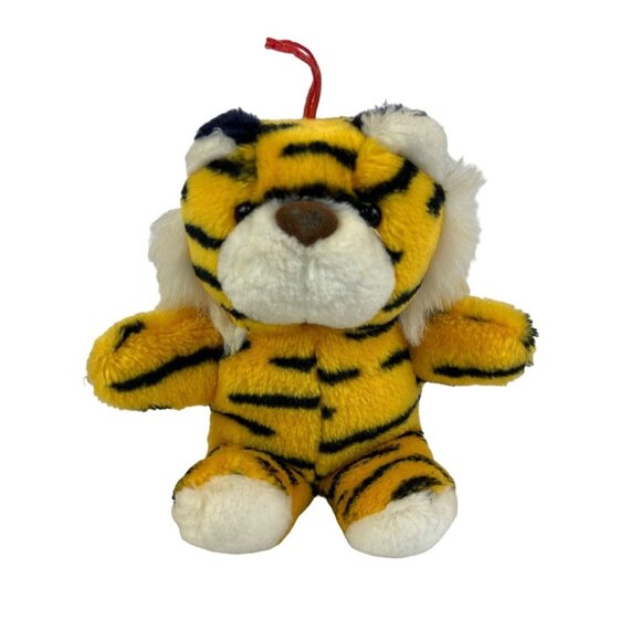 Vintage Tiger Plush Toy Orange Black Stripes Red Hanging Loop Small 6" - Picture 1 of 10